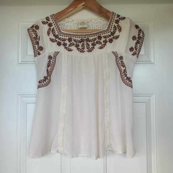 Knox Rose Tops - Knox Rose Boho Top With Lace Insert - size Medium